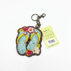 CHALA Flip Flops Key Fob Coin Purse Chain Faux Leather Vegan Beach Floral NEW